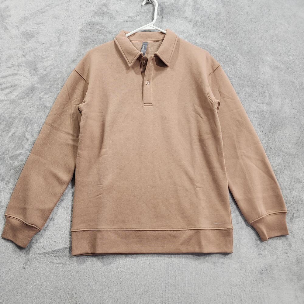 Mondetta Sweatshirt Womens XS Beige Collared Polo Henley Fleece Pullover Casual